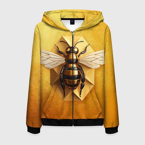 Мужская толстовка на молнии Пчела на золоте / 3D-Черный – фото 1