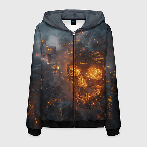 Мужская толстовка на молнии Череп - огонь / 3D-Черный – фото 1