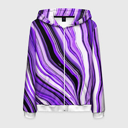 Толстовка 3D на молнии мужская Волнистые вертикальные чёрно-фиолетовые полосы, цвет: 3D-белый