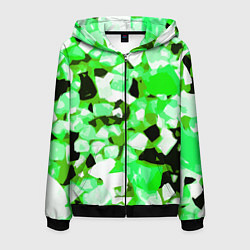 Толстовка 3D на молнии мужская Green and white abstraction on a black background, цвет: 3D-черный