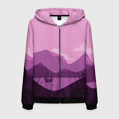 Мужская толстовка на молнии Горное озеро / 3D-Черный – фото 1