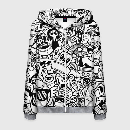 Мужская толстовка на молнии Black and white doddle monsters / 3D-Меланж – фото 1