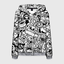 Толстовка 3D на молнии мужская Black and white doddle monsters, цвет: 3D-меланж