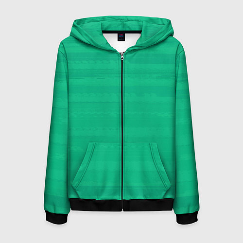 Мужская толстовка на молнии Изумрудный зелёный однотонный с полосами / 3D-Черный – фото 1