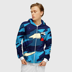 Толстовка 3D на молнии мужская Синий камуфляж русская сила, цвет: 3D-белый — фото 2
