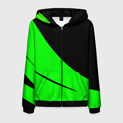 Толстовка 3D на молнии мужская Чёрный с зелёным двуцветный, цвет: 3D-черный