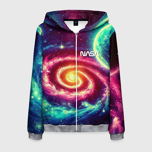 Мужская толстовка на молнии Spiral galaxy - neon glow / 3D-Меланж – фото 1