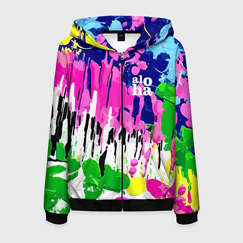 Мужская толстовка на молнии Colorful abstraction - aloha / 3D-Черный – фото 1