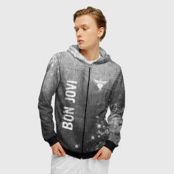 Толстовка 3D на молнии мужская Bon Jovi - grey gradient вертикально, цвет: 3D-черный — фото 2