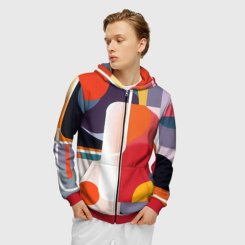 Мужская толстовка на молнии Абстракция из фигур и линий / 3D-Красный – фото 3