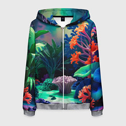 Толстовка 3D на молнии мужская Морское дно с кораллами, цвет: 3D-меланж