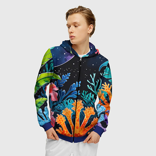 Мужская толстовка на молнии Космические кораллы / 3D-Синий – фото 3