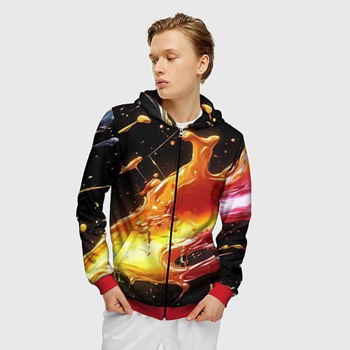 Мужская толстовка на молнии Динамичная краска текстура / 3D-Красный – фото 3