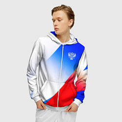 Толстовка 3D на молнии мужская Герб России на фоне цветов флага градиент, цвет: 3D-белый — фото 2