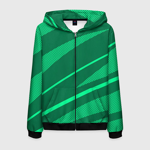 Мужская толстовка на молнии Зелёный абстракция с полосами / 3D-Черный – фото 1