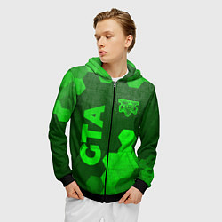Толстовка 3D на молнии мужская GTA - green gradient вертикально, цвет: 3D-черный — фото 2