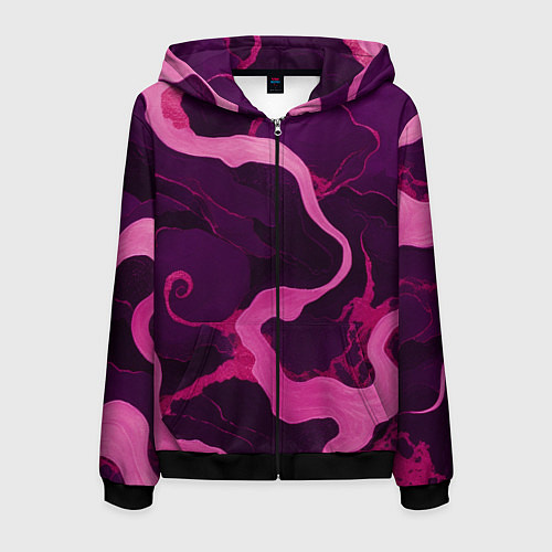 Мужская толстовка на молнии Узоры фиолетового и розового цвета / 3D-Черный – фото 1