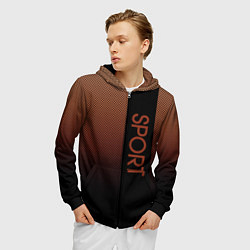 Толстовка 3D на молнии мужская Sport коричневый вертикальная полоса, цвет: 3D-черный — фото 2