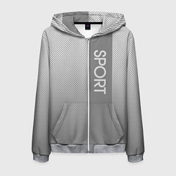 Толстовка 3D на молнии мужская Sport светло-серый с полосой, цвет: 3D-меланж