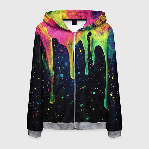 Мужская толстовка на молнии Разноцветные потеки краски / 3D-Меланж – фото 1