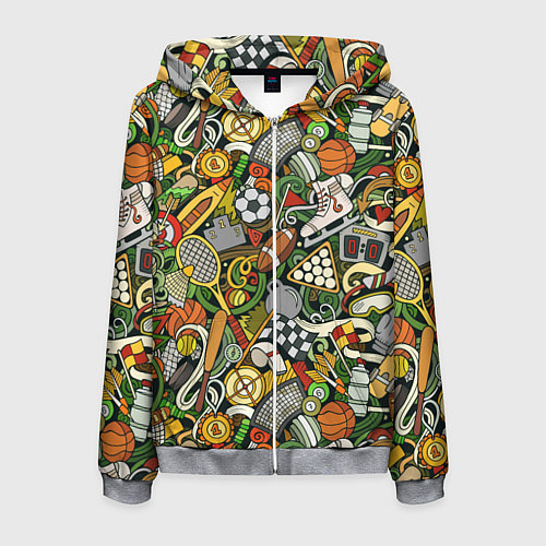 Мужская толстовка на молнии Спортивный инвентарь коллаж / 3D-Меланж – фото 1