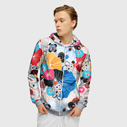 Толстовка 3D на молнии мужская Цветы - абстрактные узоры, цвет: 3D-меланж — фото 2