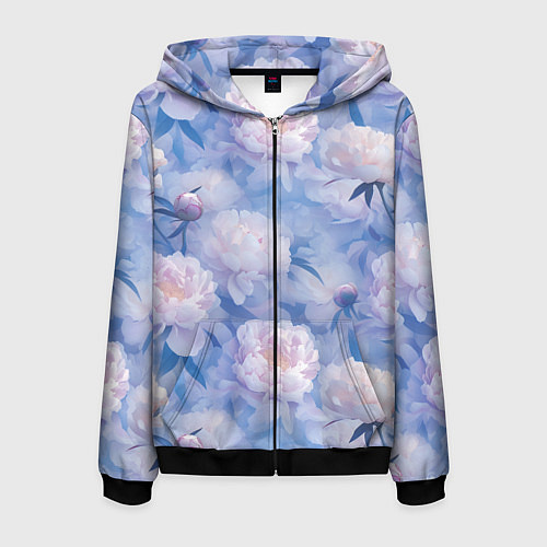 Мужская толстовка на молнии Цветы в туманности / 3D-Черный – фото 1