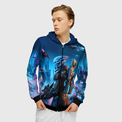 Толстовка 3D на молнии мужская Mass Effect - neon glow fantastic, цвет: 3D-черный — фото 2