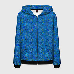 Толстовка 3D на молнии мужская Этнический синий деревенский абстрактный узор, цвет: 3D-черный