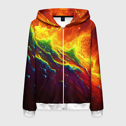 Толстовка 3D на молнии мужская Абстрактные волны с огнем, цвет: 3D-белый