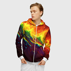 Толстовка 3D на молнии мужская Абстрактные волны с огнем, цвет: 3D-белый — фото 2