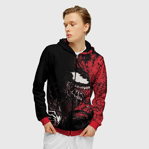 Мужская толстовка на молнии Веном на красном / 3D-Красный – фото 3