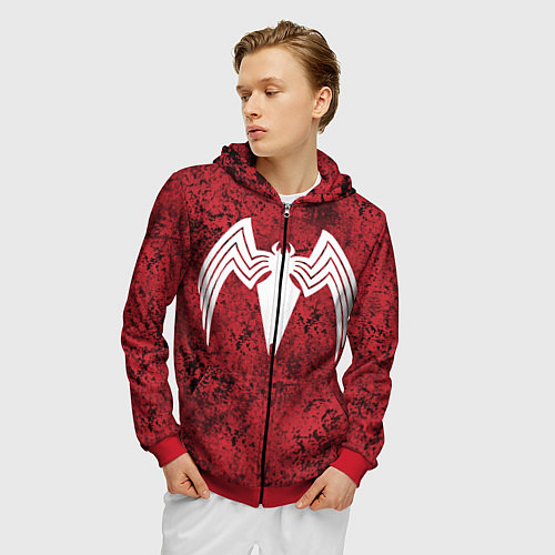 Мужская толстовка на молнии Знак венома на красном / 3D-Красный – фото 3