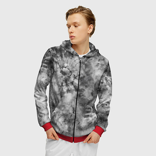Мужская толстовка на молнии Серый тай дай - абстракция / 3D-Красный – фото 3