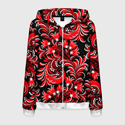 Толстовка 3D на молнии мужская Хохлома - красная роспись, цвет: 3D-белый