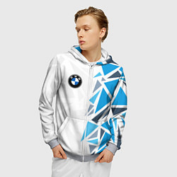 Толстовка 3D на молнии мужская Бмв - фрагментация синяя, цвет: 3D-меланж — фото 2
