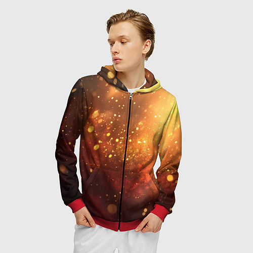 Мужская толстовка на молнии Золотая блестящая текстура / 3D-Красный – фото 3