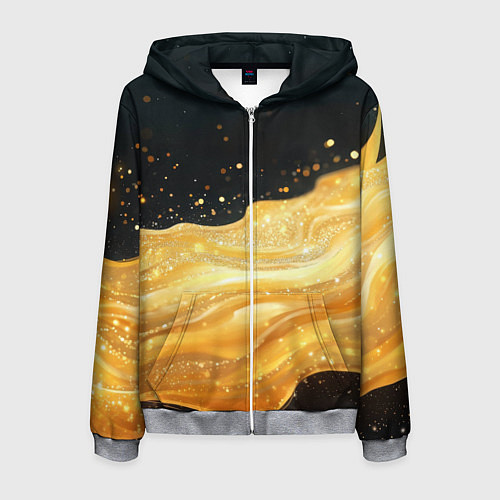 Мужская толстовка на молнии Золотистая материя на черном фоне / 3D-Меланж – фото 1