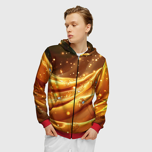 Мужская толстовка на молнии Золотая ткань с блестками / 3D-Красный – фото 3