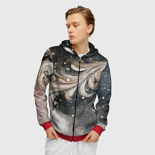 Мужская толстовка на молнии Бежевый объемный узор / 3D-Красный – фото 3