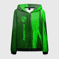 Толстовка 3D на молнии мужская Porsche - green gradient по-вертикали, цвет: 3D-черный