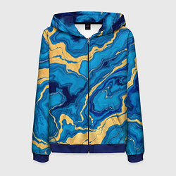 Толстовка 3D на молнии мужская Синий мрамор с золотом, цвет: 3D-синий