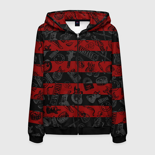 Мужская толстовка на молнии Гранж стиль нирвана / 3D-Черный – фото 1