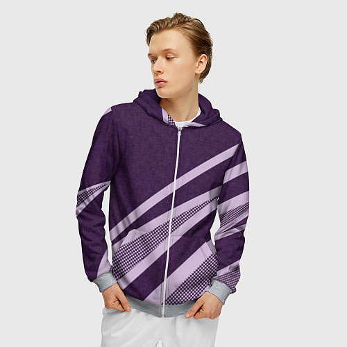 Мужская толстовка на молнии Фиолетовый абстрактный с полосой / 3D-Меланж – фото 3