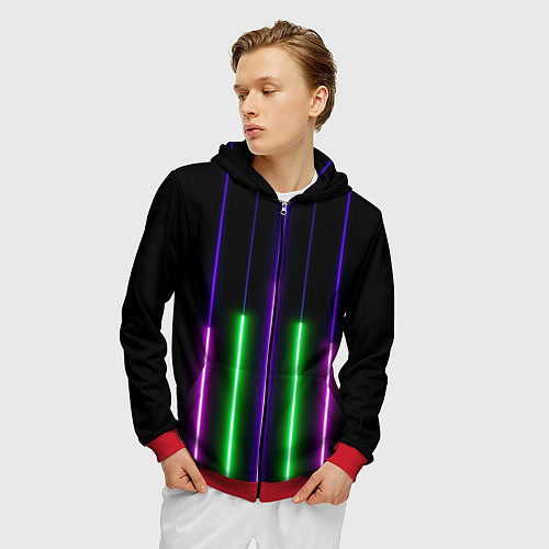 Мужская толстовка на молнии Color Purple green pink / 3D-Красный – фото 3