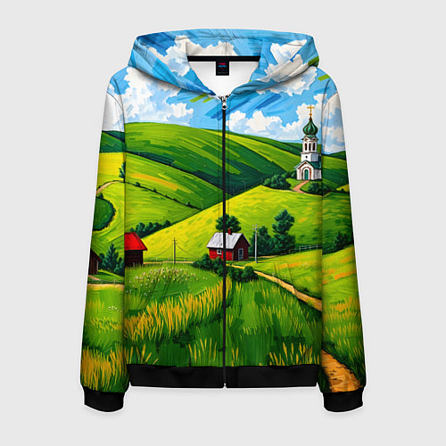 Мужская толстовка на молнии Русская деревенька / 3D-Черный – фото 1