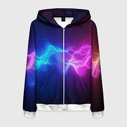 Толстовка 3D на молнии мужская Звуковая волна неоновый узор, цвет: 3D-белый