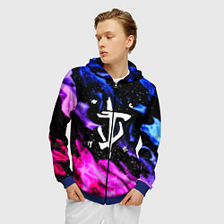 Толстовка 3D на молнии мужская Doom flame neon, цвет: 3D-синий — фото 2