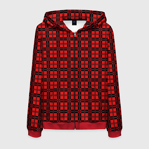 Мужская толстовка на молнии Красно-коралловый клетка / 3D-Красный – фото 1