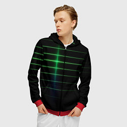Толстовка 3D на молнии мужская The line is green and black, цвет: 3D-красный — фото 2